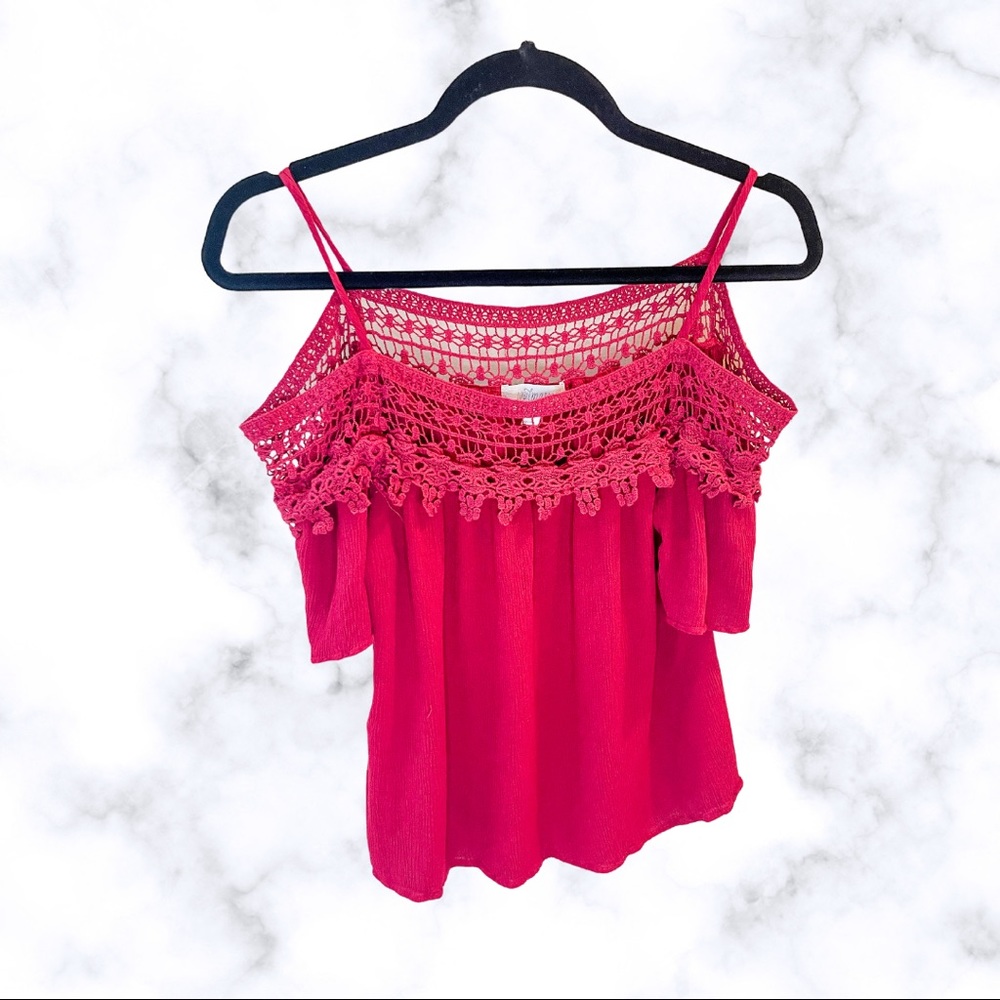 Soulmates Cold Shoulder Red Lace Blouse